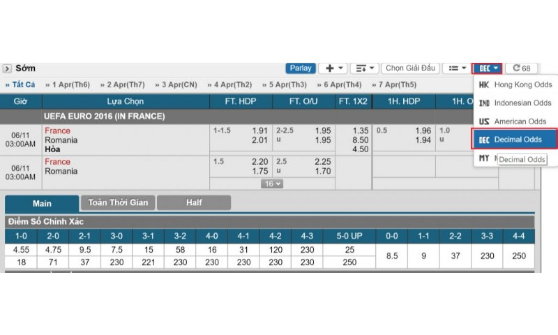 Ví dụ về tỷ lệ Odds châu Âu - Bật mí rõ hơn về Odds là gì? Ví dụ về tỷ lệ Odds châu Âu - Bật mí rõ hơn về Odds là gì?