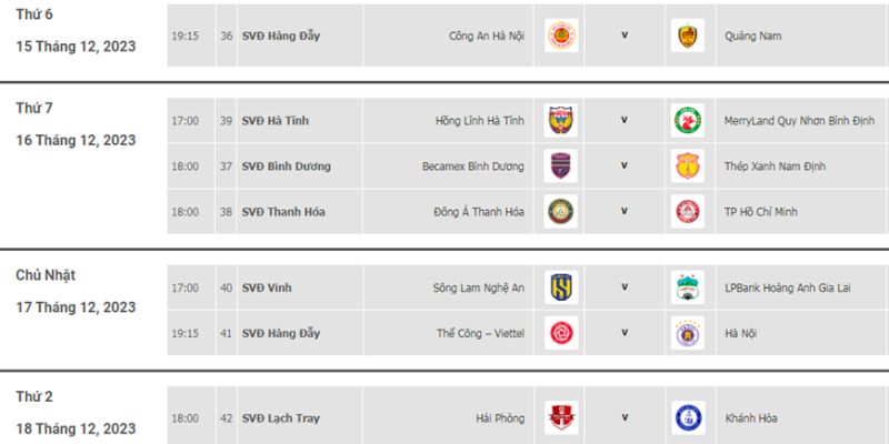 Lịch thi đấu vòng 6 V-League Lịch thi đấu vòng 6 V-League