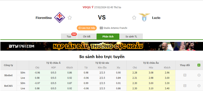 Nhận định soi kèo châu Á - Fiorentina vs Lazio Nhận định soi kèo châu Á - Fiorentina vs Lazio