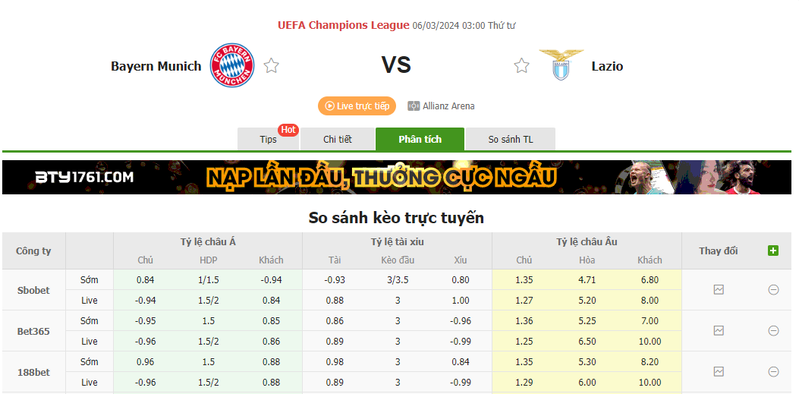 Nhận định soi kèo châu Á - Bayern Munich vs Lazio Nhận định soi kèo châu Á - Bayern Munich vs Lazio