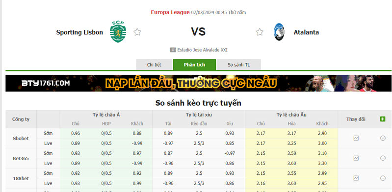 Nhận định soi kèo châu Á - Sporting Lisbon vs Atalanta Nhận định soi kèo châu Á - Sporting Lisbon vs Atalanta