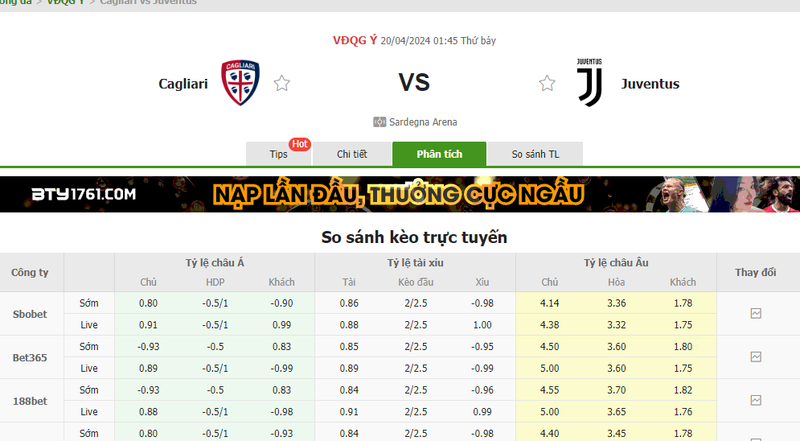 Nhận định soi kèo châu Á – Cagliari vs Juventus Nhận định soi kèo châu Á – Cagliari vs Juventus