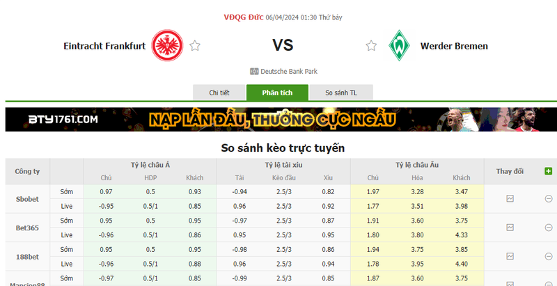 Nhận định soi kèo châu Á - Eintracht Frankfurt vs Werder Bremen Nhận định soi kèo châu Á - Eintracht Frankfurt vs Werder Bremen
