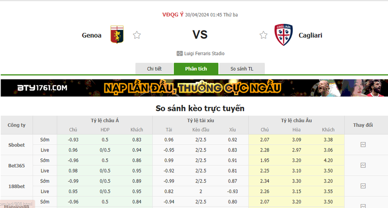 Nhận định soi kèo châu Á – Genoa vs Cagliari Nhận định soi kèo châu Á – Genoa vs Cagliari