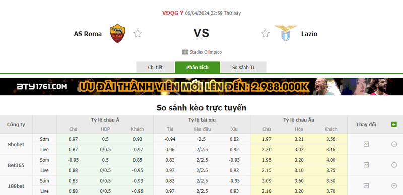 Nhận định soi kèo châu Á - Roma vs Lazio Nhận định soi kèo châu Á - Roma vs Lazio