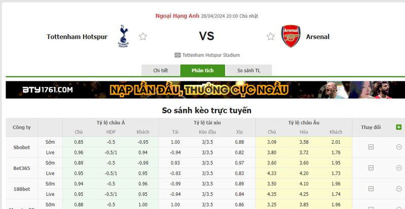 Nhận định soi kèo châu Á – Tottenham vs Arsenal Nhận định soi kèo châu Á – Tottenham vs Arsenal