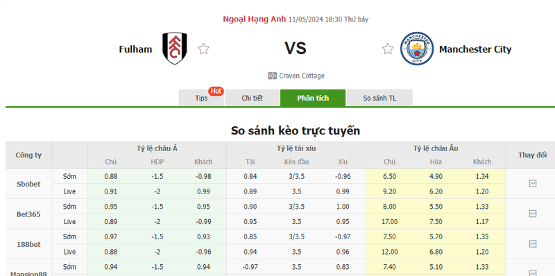 Nhận định soi kèo châu Á – Fulham vs Man City Nhận định soi kèo châu Á – Fulham vs Man City